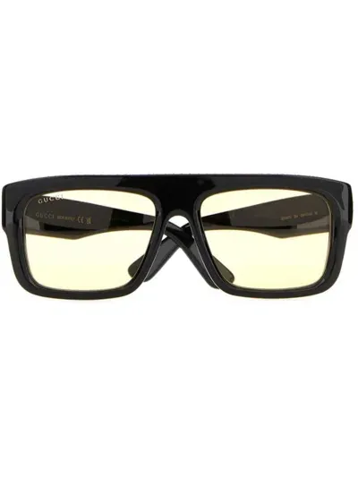 Gucci Logo-engraved Rectangle-frame Sunglasses In Black