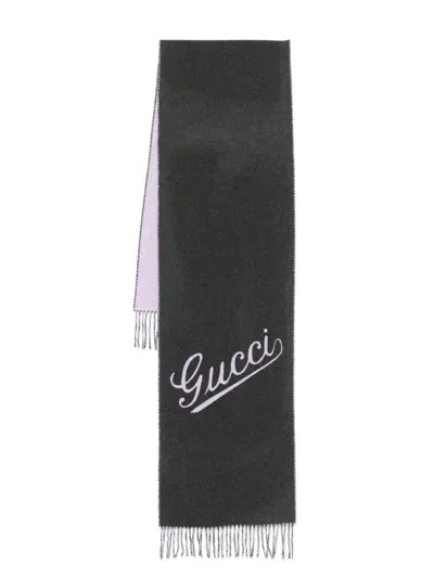 Gucci Logo-intarsia Scarf In Grey