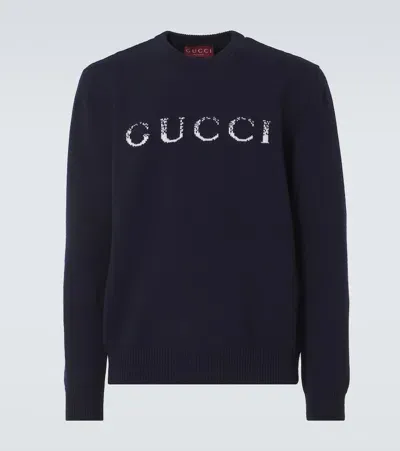 Gucci Logo Intarsia Wool Sweater In Ink White