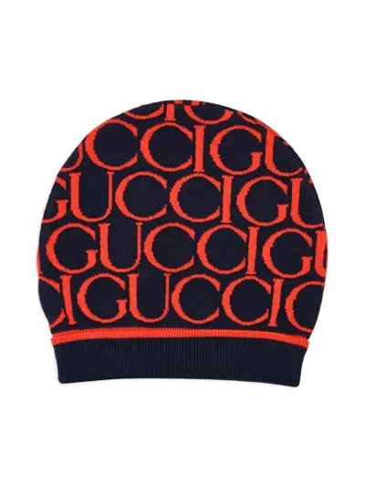 Gucci Kids' Logo-jacquard Beanie In Blue