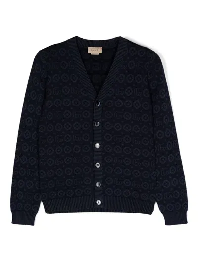 Gucci Kids' Logo-jacquard Cardigan In Blue