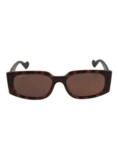 Gucci Logo Lens Curved Rectangle Sunglasses In Havana