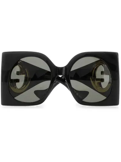 Gucci Logo-plaque Square-frame Sunglasses In Black