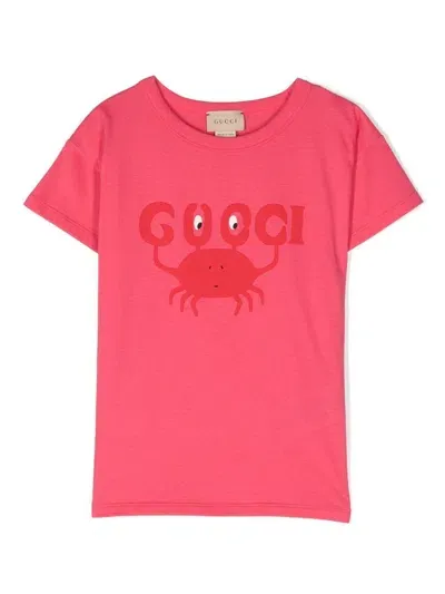 Gucci Kids' Printed Cotton Jersey T-shirt In Pink