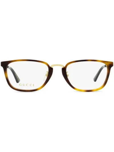 Gucci Logo-print Rectangle-frame Glasses In Brown