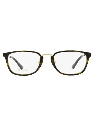 Gucci Logo-print Rectangle-frame Glasses In Brown