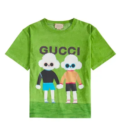 Gucci Kids' Logo Printed Cotton Jersey T-shirt In Green