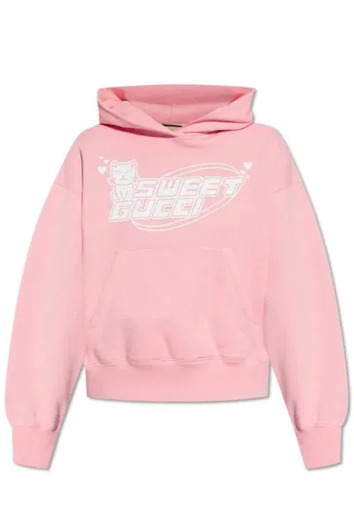 Gucci Logo Printed Hoodie In Pink