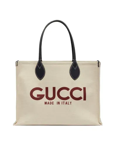 Gucci Logo Printed Medium Tote Bag In Beige