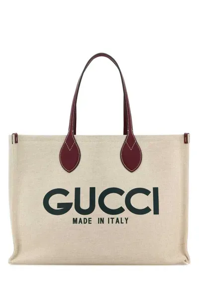 Gucci Logo Printed Top Handle Bag In Beige