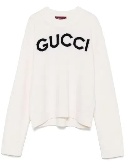 Gucci Logo Wool Crewneck Sweater In White