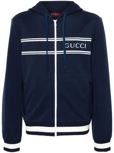 Gucci Logo Zipped Hoodie In Blue