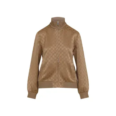 Gucci Long Sleeves Hoodie Zipped Jacket In Brown