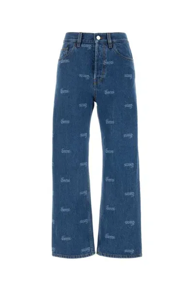 Gucci Low Waist Cropped Denim Pants In Blue