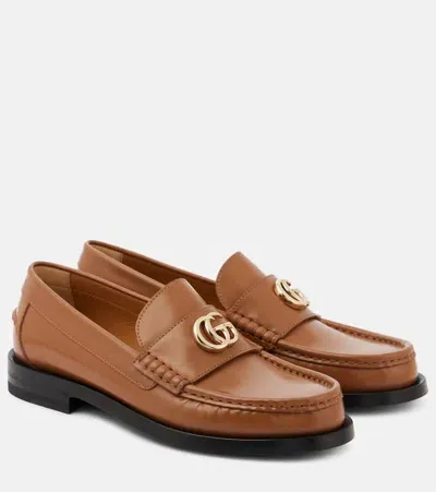 Gucci Marmont Gg Leather Loafers In Brown