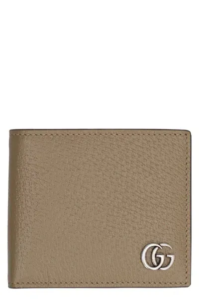 Gucci Marmont Leather Flap-over Wallet In Grey