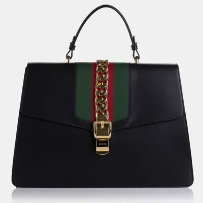 Pre-owned Gucci Maxi Sylvie Satchel In Black