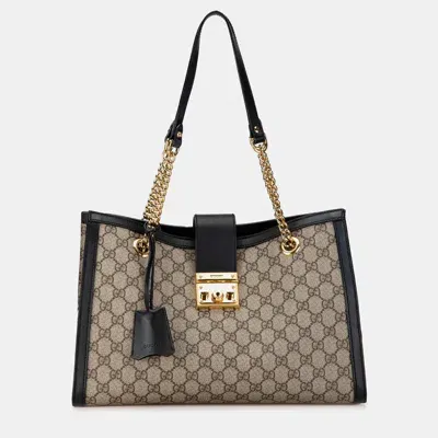 Pre-owned Gucci Medium Gg Supreme Padlock Tote In Beige