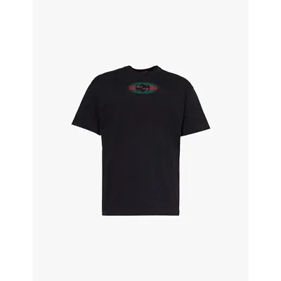 Gucci Mens Black Mc Brand-print Crew-neck Regular-fit Cotton-jersey T-shirt