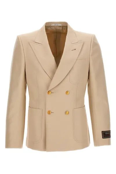 Gucci Men Cotton Double Breast Blazer Jacket In Cream