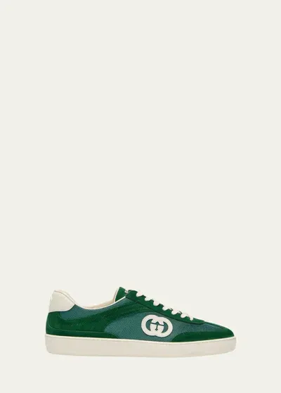 Gucci Interlocking G Suede And Canvas Sneakers In Green