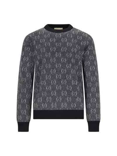 Gucci 'gg' Jacquard Sweater In Blue