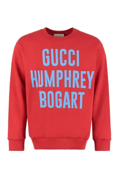 Gucci Humphrey Bogart Print Crewneck Sweatshirt In Red