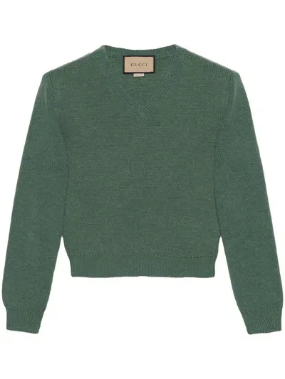 Gucci V-neck Knit Sweater In Salvia