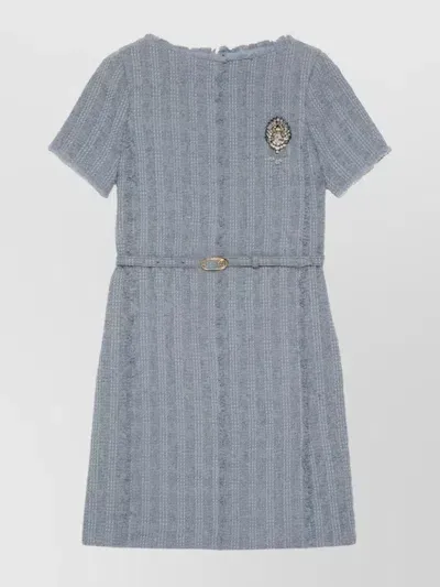 Gucci Belted Tweed Dress In Blue