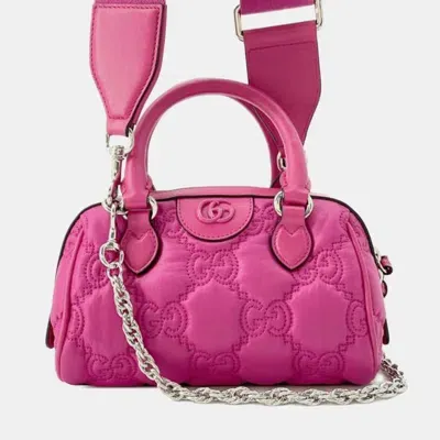 Pre-owned Gucci Mini Gg Matelasse Nylon Marmont Satchel In Pink