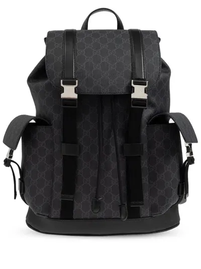 Gucci Monogram-pattern Print Backpack In Black