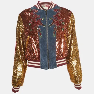 Pre-owned Gucci Multicolor Sequined Embroidered Bomber Jacket M