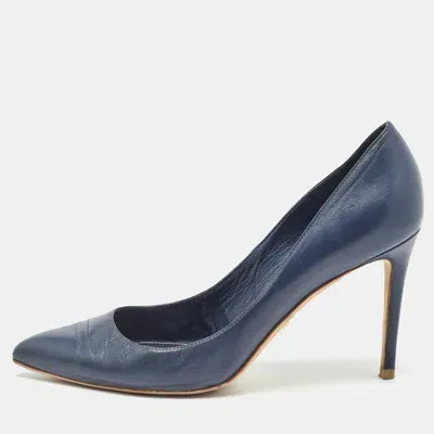 Pre-owned Gucci Navy Blue Leather Pointed Toe Pumps Size 38.5