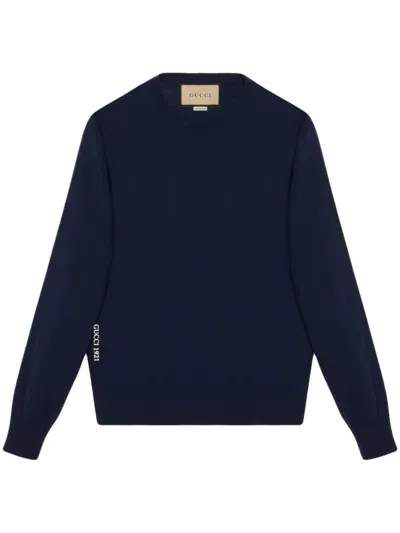 Gucci Blue Logo-embroidered Wool Jumper In Navy Blue