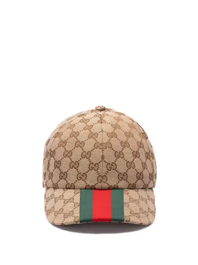 Gucci `new Web` Baseball Cap In Beige