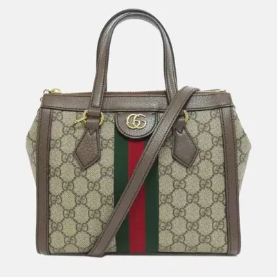 Pre-owned Gucci Offdia Small Gg Supreme Handbag In Brown