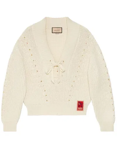 Gucci Open-knit Lace-up Jumper In White