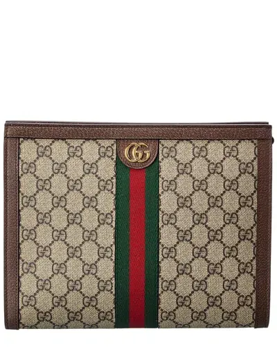 Gucci Ophidia Gg Supreme Squared Zip Pouch In Beige