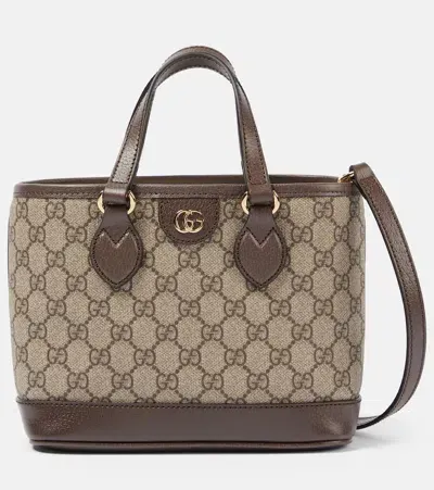 Gucci Ophidia Mini Leather-trimmed Tote Bag In Beige