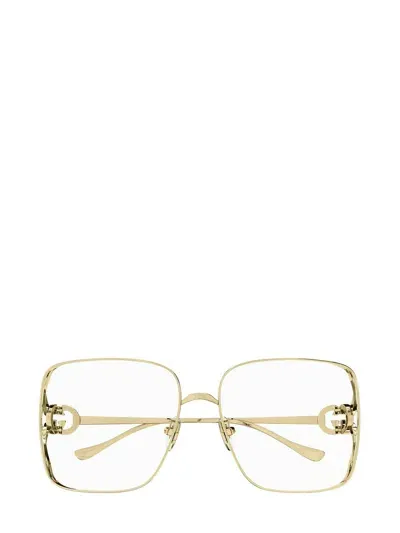 Gucci Oversized Rectangular Frame Glasses In 002 Gold Gold Transparent