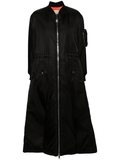 Gucci Gabardine Flared Padded Coat In Black