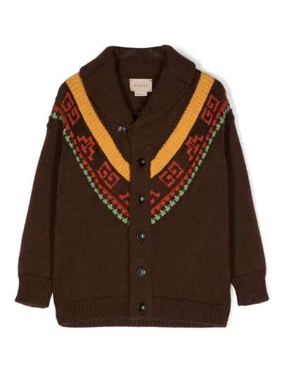 Gucci Patterned Intarsia-knit Wool Cardigan In Braun