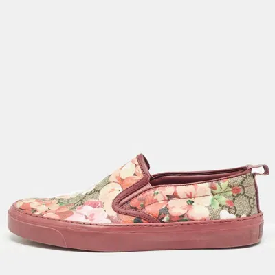 Pre-owned Gucci Pink Canvas Flower Print Slip On Sneakers Size 36