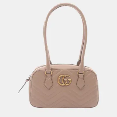 Pre-owned Gucci Pink Leather Gg Marmont Small Bag