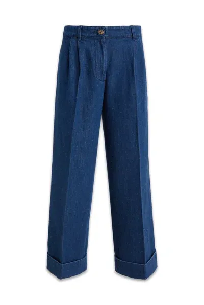 Gucci Pleat Detailed Wide Leg Jeans In Blue