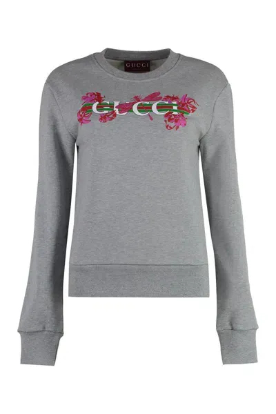 Gucci Printed Cotton Sweatshirt In Grey