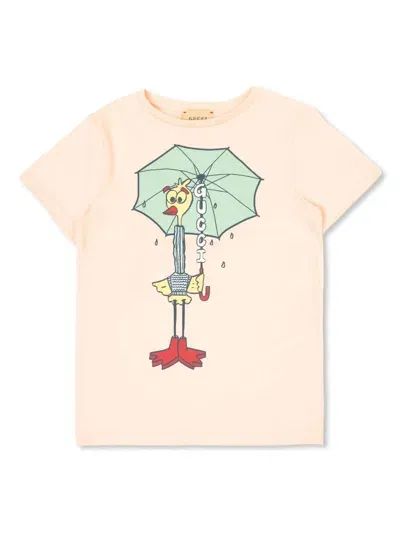 Gucci Kids' Printed Cotton T-shirt In 粉色