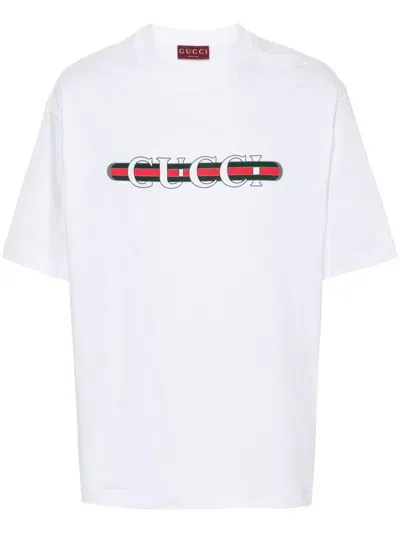 Gucci Printed Cotton T-shirt In Weiss