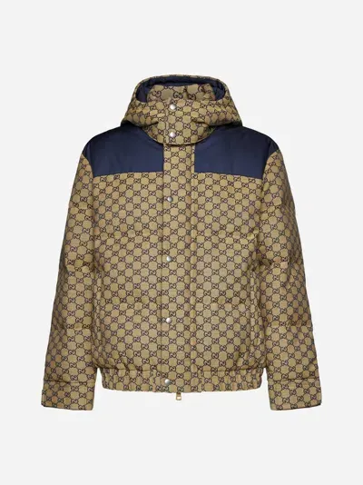 Gucci Gg Canvas Goose Down Jacket In Beige,blue