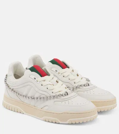 Gucci Re-web Embellished Leather Sneakers In White